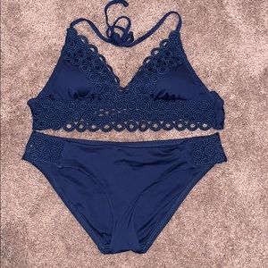 Lace navy blue bikini
